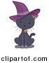 Critter Clipart of a Cute Black Kitten Wearing a Witch Hat by BNP Design Studio