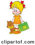 Critter Clipart of a Cute Cat Following a Blond Girl on Her Way to School by Alex Bannykh