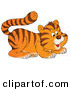 Critter Clipart of a Cute Frisky Tiger Cub Playfully Crouching down by Alex Bannykh