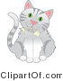 Critter Clipart of a Cute Gray Tabby Kitty with Green Eyes, Holding a Fishbone in Its Mouth by Maria Bell