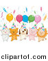 Critter Clipart of a Cute Lamb, Kitten, Puppy, Piglet and Lion with Birthday Party Balloons and Confetti by BNP Design Studio