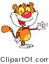 Critter Clipart of a Cute Tiger Wearing a Red Bow Tie and Waving Hello by Hit Toon