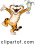 Critter Clipart of a Drunken Tiger Dancing and Holding a Glass of Champagne at a Party by Dero