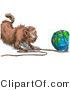 Critter Clipart of a Fat Cat Tugging String off of the World by AtStockIllustration