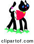 Critter Clipart of a Festive Black Kitten Wearing a Christmas Shirt and an Ornament on Her Tail by