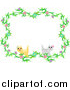 Critter Clipart of a Floral Vine and Cat Border by