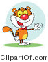 Critter Clipart of a Friendly Tiger Wearing a Red Bow Tie and Waving Hello by Hit Toon