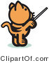 Critter Clipart of a Ginger Cat Standing on His Hind Legs and Using a Pointer Stick to Point Something out or Using a Wand to Conduct an Orchestra by Andy Nortnik