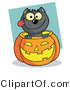 Critter Clipart of a Happy Black Cat in a Halloween Pumpkin by Hit Toon