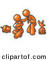 Critter Clipart of a Happy Shiny Orange Family, Father, Mother and Newborn Baby with Their Dog and Cat by Leo Blanchette