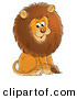 Critter Clipart of a Happy Young Male Lion with a Big Brown Mane, Sitting and Smiling by Alex Bannykh