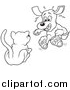 Critter Clipart of a Lineart Cat Scaring a Dog by Dero