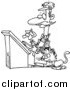 Critter Clipart of a Lineart Cat Watching a Printer Work by Toonaday
