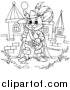 Critter Clipart of a Lineart Puss in Boots by a Castle by Alex Bannykh