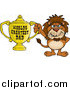 Critter Clipart of a Lion Holding a Golden Worlds Greatest Dad Trophy by Dennis Holmes Designs