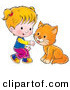 Critter Clipart of a Little Blond Girl Crouching to Pet an Orange Cat by Alex Bannykh