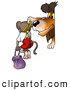 Critter Clipart of a Mean Lion Bullying a Monkey, Holding Him up by Suspenders and Carrying Him by Dero