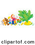 Critter Clipart of a Mouse, Cat, Dog, Girl, Woman and Man Trying to Pull a Giant Carrot or Turnip out of the Buried Ground by Alex Bannykh
