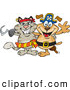 Critter Clipart of a Pirate Cat with a Hook Hand Standing and Smiling with a Pirate Dog Canine with a Peg Leg by Dennis Holmes Designs