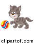 Critter Clipart of a Playful Cute Gray Striped Kitty Reaching His Paw Towards a Colorful Ball by Alex Bannykh