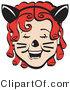 Critter Clipart of a Pretty Red Red Haired Girl with Ringlets Wearing a Headband with Cat Ears, Her Nose Painted and Cheeks with Whiskers, Laughing on Halloween by Andy Nortnik