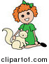 Critter Clipart of a Red Haired Girl Petting a Cat by Pams Clipart
