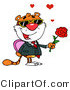 Critter Clipart of a Romantic Tiger Holding a Box of Candies and a Rose for His Valentine by Hit Toon