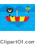 Critter Clipart of a Scared Black and White Cat Stranded in an Upside down Floating Umbrella near a Bird in a Tree During a Terrible Flood by Venki Art