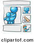 Critter Clipart of a Scrapbooking Kit Page with an Active Blue People Family, Cat, Baseball and Man Fishing by Leo Blanchette