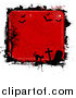 Critter Clipart of a Silhouetted Cat, Tombstones, Webs, Bats and Bare Trees with Grunge by KJ Pargeter