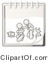 Critter Clipart of a Sketched Design Mascot Family Showing a Man Kneeling Beside His Wife Cradling a Newborn Baby with Their Dog and Cat on a Notebook by Leo Blanchette