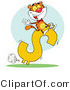 Critter Clipart of a Successful Tiger Riding on a Dollar Symbol While Waving by Hit Toon
