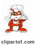 Critter Clipart of a Winking Orange Cook Cat Holding a Serving Platter of Food by