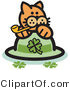 Critter Clipart of an Orange Cat on a Shamrock St Patrick's Day Hat, Smoking a Pipe by Andy Nortnik