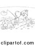 Critter Clipart of Black and White Children and a Cat Fishing by Alex Bannykh