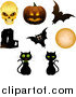 Critter Clipart of Halloween Objects; Skull, Pumpkin, Bats, Cats, Moon and Abbey by Elaineitalia