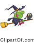 Vector Kitty Clipart of a Cat Riding on a Broomstick with a Witch - Royalty Free by Hit Toon