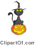Vector Kitty Clipart of a Witch Cat on a Jackolantern - Royalty Free by Hit Toon