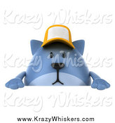 Critter Clipart of a 3d Chubby Blue Cat Wearing a Baseball Cap over a Sign by Julos