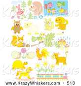 Critter Clipart of a Array of Pastel Animals, Flowers and a Train by Alex Bannykh