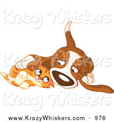 Critter Clipart of a Basset Hound Dog and Ginger Kitten Cuddling by Yayayoyo