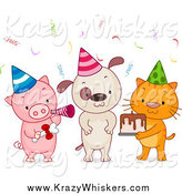 Critter Clipart of a Birthday Party Animals with Cake by BNP Design Studio