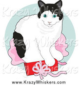 Critter Clipart of a Black and White Cat Sitting in a Gift Box over a Green Circle by Maria Bell