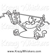 Critter Clipart of a Black and White Excited Cat Opening a Christmas Gift by Toonaday
