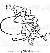 Critter Clipart of a Black and White Santa Cat Carrying a Sack by Toonaday