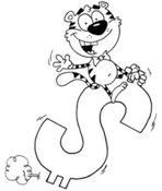 Critter Clipart of a Black and White Tiger Riding on a Dollar Sign by Hit Toon