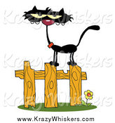 Critter Clipart of a Black Cat on a Fence by Hit Toon