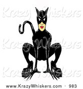 Critter Clipart of a Black Cat Woman Crouching by