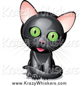 Critter Clipart of a Black Kitten with a Cocked Head by Oligo