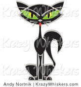 Critter Clipart of a Black Siamese Cat with Slanting, Big Green Eyes by Andy Nortnik